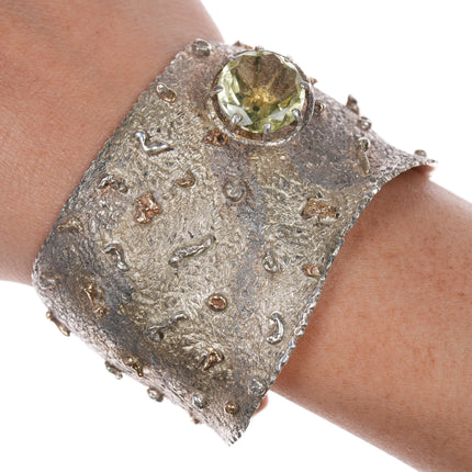 6.25" Edison Billy Navajo 14k gold/Sterling silver Gemstone set cuff bracelet - Estate Fresh Austin