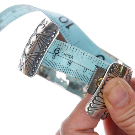 6.6" Navajo sterling silver rug pattern convex sterling silver cuff bracelet - Estate Fresh Austin