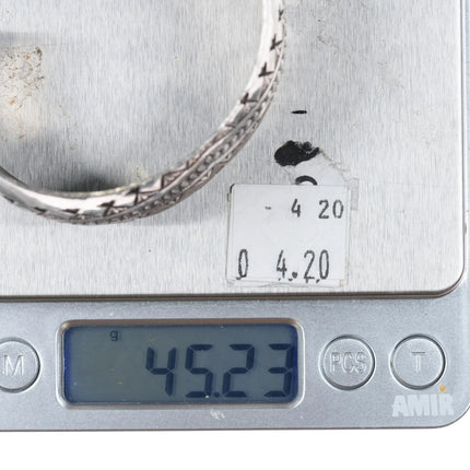 6.6" Navajo sterling silver rug pattern convex sterling silver cuff bracelet - Estate Fresh Austin