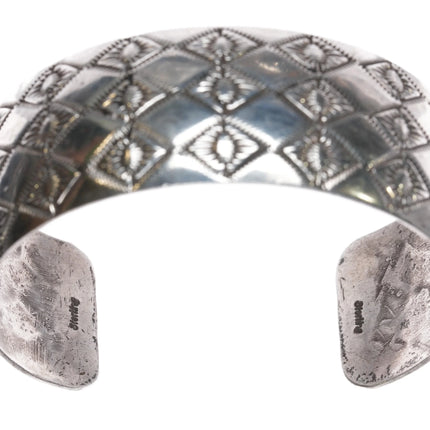 7" Navajo heavily stamped sterling silver convex cuff bracelet - Estate Fresh Austin