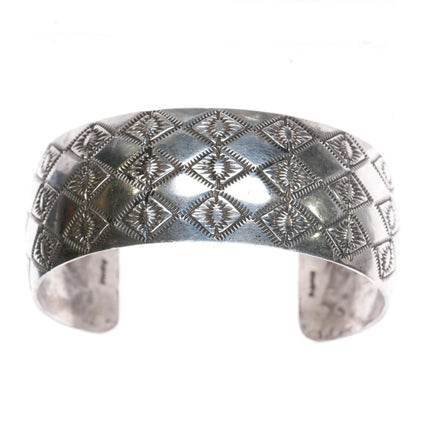 7" Navajo heavily stamped sterling silver convex cuff bracelet - Estate Fresh Austin