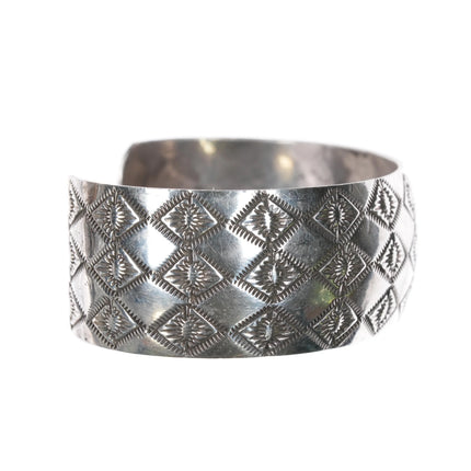 7" Navajo heavily stamped sterling silver convex cuff bracelet - Estate Fresh Austin