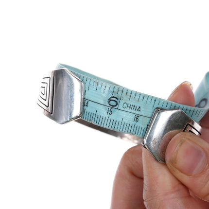 6.5" Julius Burbank Navajo sterling silver multi-stone inlay cuff bracelet - Estate Fresh Austin