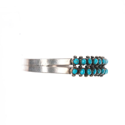 6.1" Vintage Zuni sterling silver double row snake eye turquoise cuff bracelet - Estate Fresh Austin