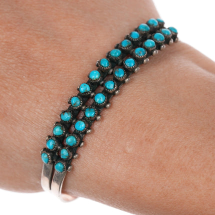 6.1" Vintage Zuni sterling silver double row snake eye turquoise cuff bracelet - Estate Fresh Austin