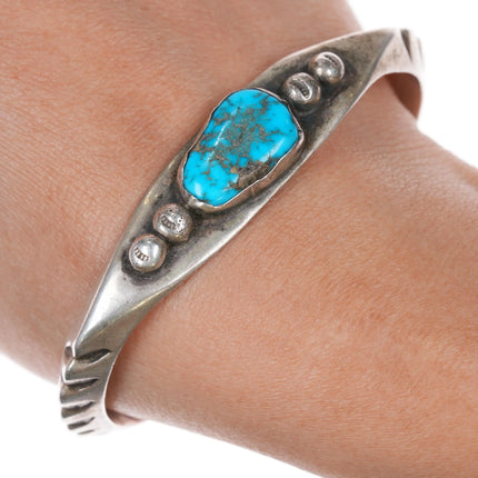 7.12" c1950 Native American sterling silver and turquoise cast cuff bracelet - Estate Fresh Austin