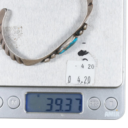 7.12" c1950 Native American sterling silver and turquoise cast cuff bracelet - Estate Fresh Austin