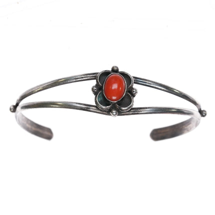 6.25" 60's-70's Navajo sterling silver coral cuff bracelet - Estate Fresh Austin