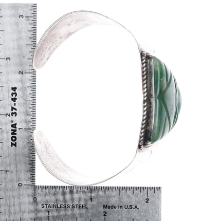 7.625" 40's Mexican Sterling Silver Carved Hardstone cuff bracelet - Estate Fresh Austin