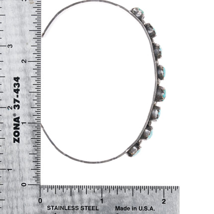 7" 40's-50's Zuni carved turquoise row cuff bracelet w/nice deep stamped sides - Estate Fresh Austin