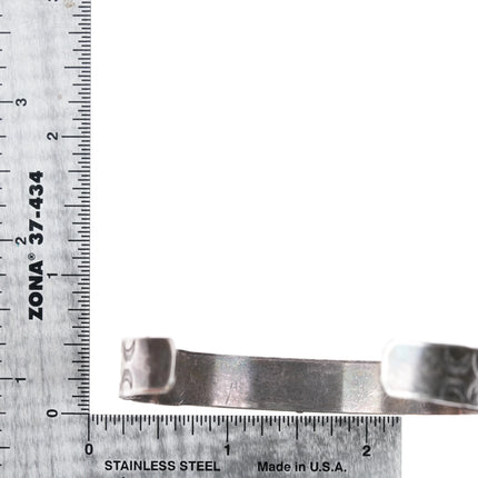 7" 40's-50's Zuni carved turquoise row cuff bracelet w/nice deep stamped sides - Estate Fresh Austin