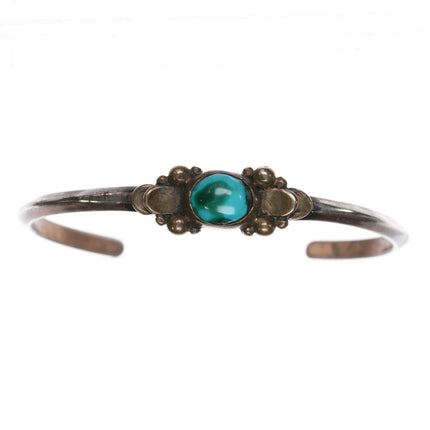 6.25" Vintage Silver and brass Native American cuff bracelet w/ Nice turquoise - Estate Fresh Austin