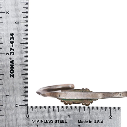 6.25" Vintage Silver and brass Native American cuff bracelet w/ Nice turquoise - Estate Fresh Austin