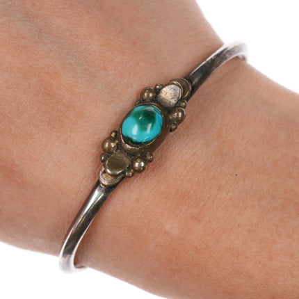 6.25" Vintage Silver and brass Native American cuff bracelet w/ Nice turquoise - Estate Fresh Austin