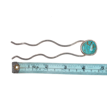 Riverwoman Design Hammered Sterling and turquoise large hair pin - Estate Fresh Austin