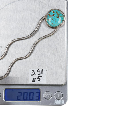 Riverwoman Design Hammered Sterling and turquoise large hair pin - Estate Fresh Austin