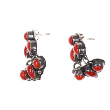 Geneva Apachito Navajo silver Mediterranean coral earrings - Estate Fresh Austin