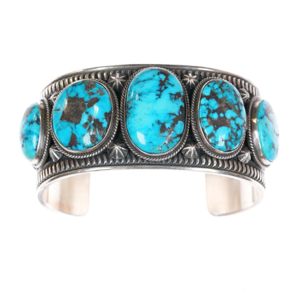 7.325" Darrell Cadman Navajo deep stamped silver large row cuff bracelet - Estate Fresh Austin