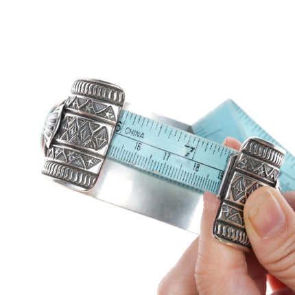 7.325" Darrell Cadman Navajo deep stamped silver large row cuff bracelet - Estate Fresh Austin