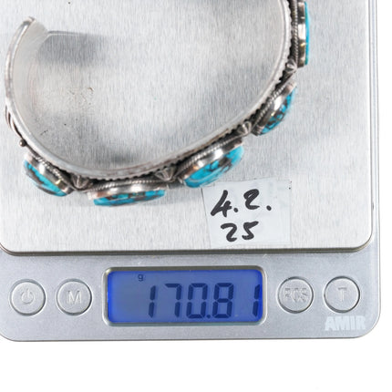 7.325" Darrell Cadman Navajo deep stamped silver large row cuff bracelet - Estate Fresh Austin