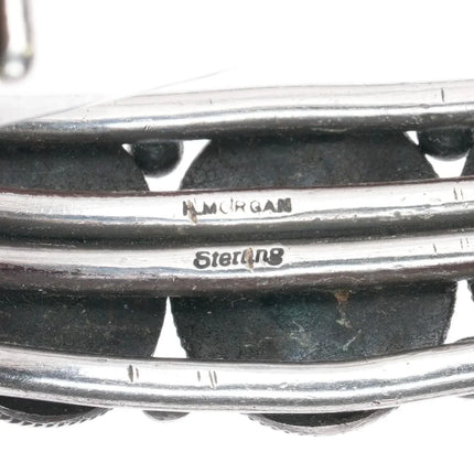 6.9" Harry Morgan Navajo silver green turquoise revival row cuff bracelet - Estate Fresh Austin