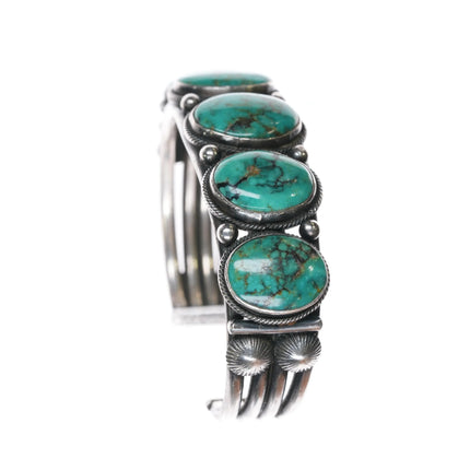 6.9" Harry Morgan Navajo silver green turquoise revival row cuff bracelet - Estate Fresh Austin
