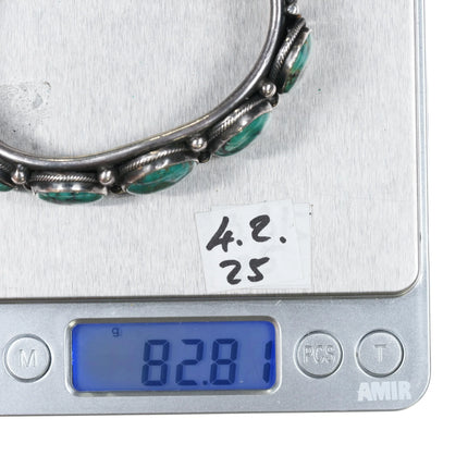 6.9" Harry Morgan Navajo silver green turquoise revival row cuff bracelet - Estate Fresh Austin