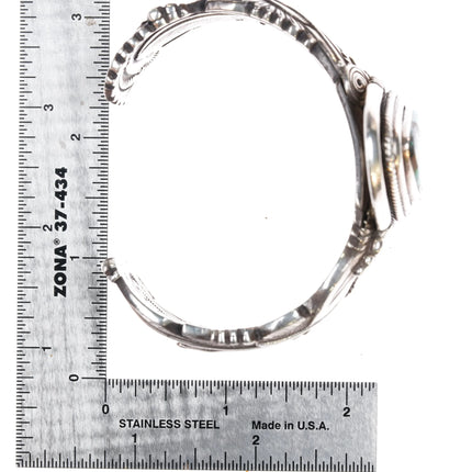 7.25" Ben Begaye Navajo interior stamped silver cuff bracelet w/ nice turquoise - Estate Fresh Austin