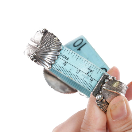 7.25" Ben Begaye Navajo interior stamped silver cuff bracelet w/ nice turquoise - Estate Fresh Austin