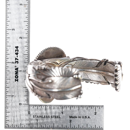 7.25" Ben Begaye Navajo interior stamped silver cuff bracelet w/ nice turquoise - Estate Fresh Austin