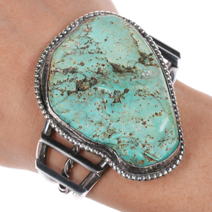 6.2" c1970 Vintage Navajo silver large turquoise cuff bracelet - Estate Fresh Austin