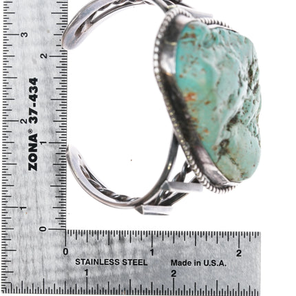 6.2" c1970 Vintage Navajo silver large turquoise cuff bracelet - Estate Fresh Austin
