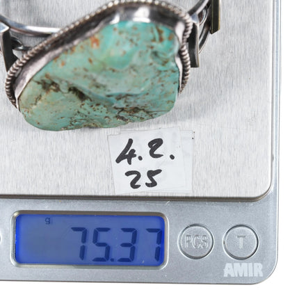 6.2" c1970 Vintage Navajo silver large turquoise cuff bracelet - Estate Fresh Austin
