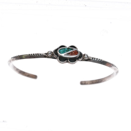 5.6" 1970's Navajo sterling silver chip inlay slim cuff bracelet - Estate Fresh Austin