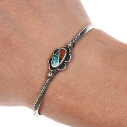 5.6" 1970's Navajo sterling silver chip inlay slim cuff bracelet - Estate Fresh Austin