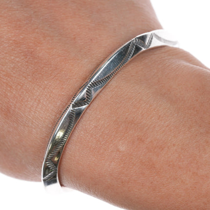 6.125" Vintage Navajo heavy stamped carinated sterling silver cuff bracelet - Estate Fresh Austin
