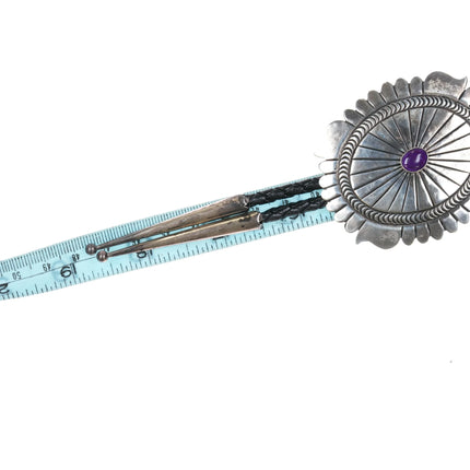 Vintage Delbert Delgarito Navajo Sterling silver sugilitie concho bolo tie - Estate Fresh Austin