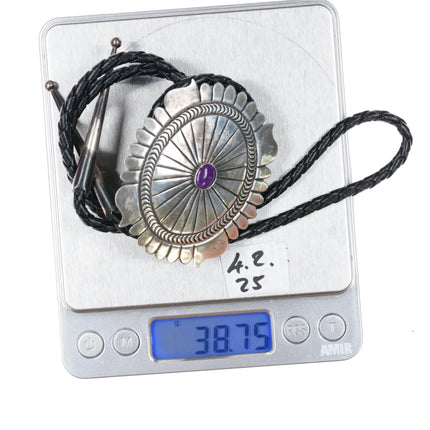 Vintage Delbert Delgarito Navajo Sterling silver sugilitie concho bolo tie - Estate Fresh Austin