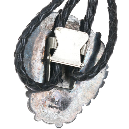 c1980 Benny Apachito Navajo silver red webbed Kingman turquoise bolo tie - Estate Fresh Austin