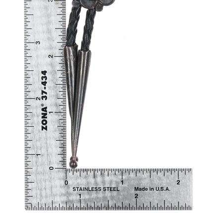 c1980 Benny Apachito Navajo silver red webbed Kingman turquoise bolo tie - Estate Fresh Austin