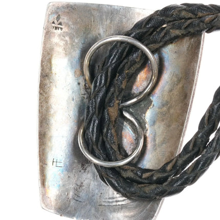 c1960's Bernard Dawahoya Hopi Overlay bolo tie Deer sterling silver - Estate Fresh Austin