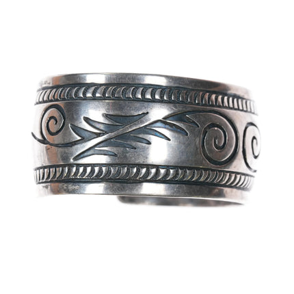 6.5" Vintage Navajo Sterling silver Heavily stamped overlay cuff bracelet - Estate Fresh Austin