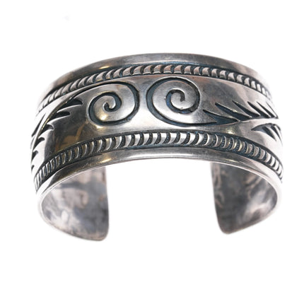 6.5" Vintage Navajo Sterling silver Heavily stamped overlay cuff bracelet - Estate Fresh Austin