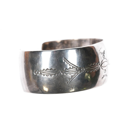 6.35" P Vintage Southwester sterling silver stamped wide cuff bracelet - Estate Fresh Austin