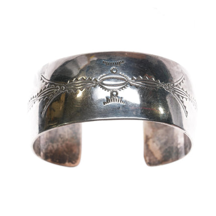 6.35" P Vintage Southwester sterling silver stamped wide cuff bracelet - Estate Fresh Austin