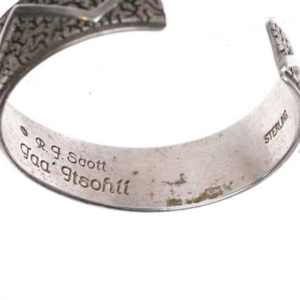 Ray Scott Navajo textured overlay modernist sterling silver cuff bracelet - Estate Fresh Austin