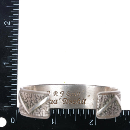 Ray Scott Navajo textured overlay modernist sterling silver cuff bracelet - Estate Fresh Austin