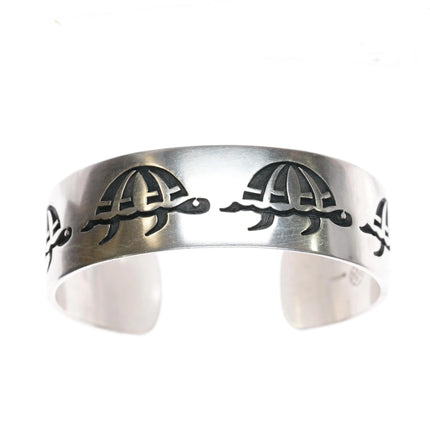 6.5" Willie Archie Talahaftewa Hopi sterling silver Turtle cuff bracelet Overlay - Estate Fresh Austin