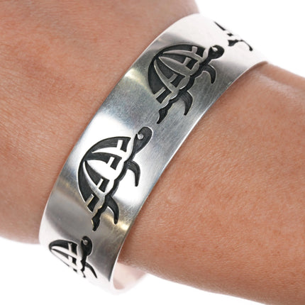 6.5" Willie Archie Talahaftewa Hopi sterling silver Turtle cuff bracelet Overlay - Estate Fresh Austin