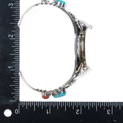 7.1" EPL Navajo Sterling silver, turquoise, coral Watch Cuff bracelet - Estate Fresh Austin